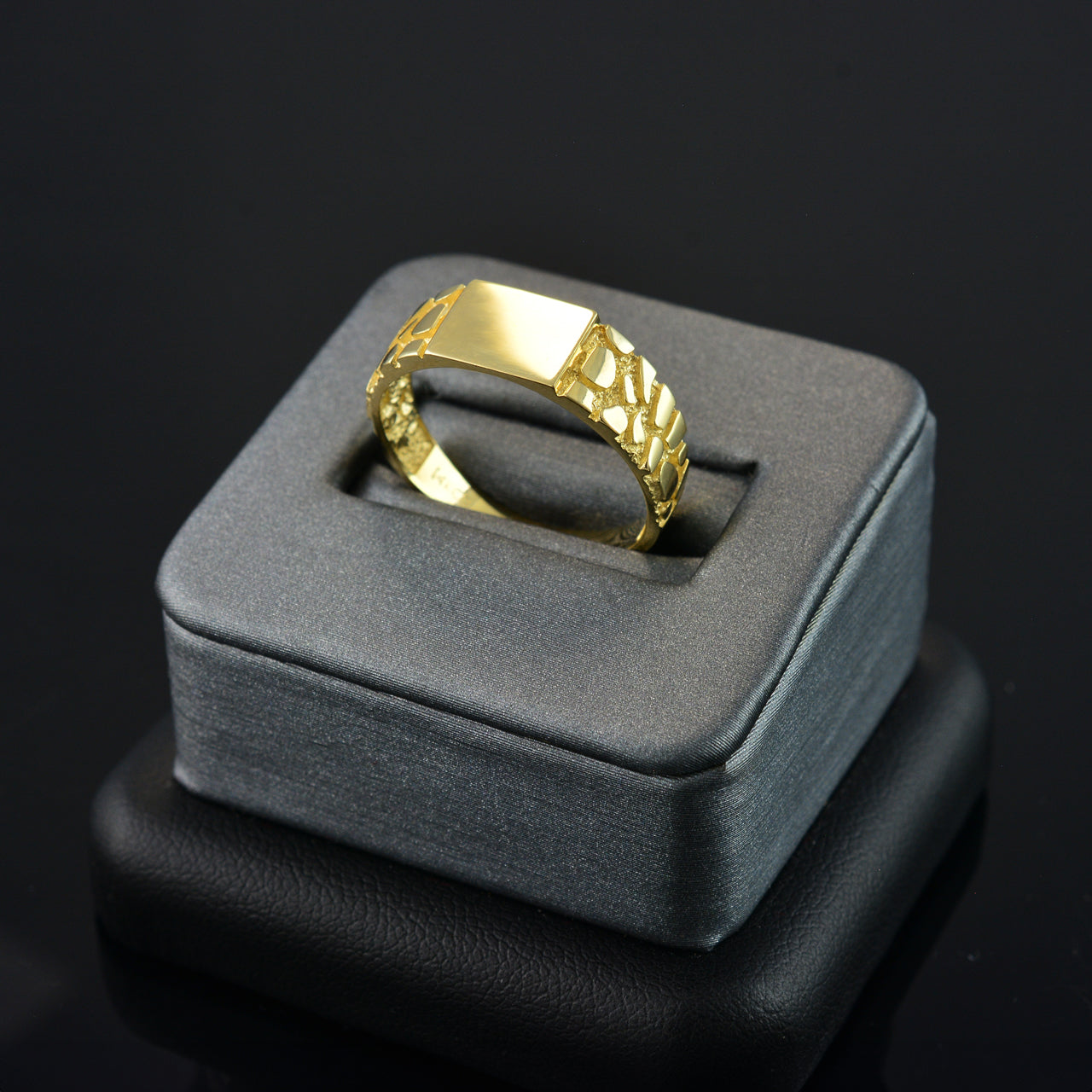 Gold Nugget Band Square Signet Unisex Ring