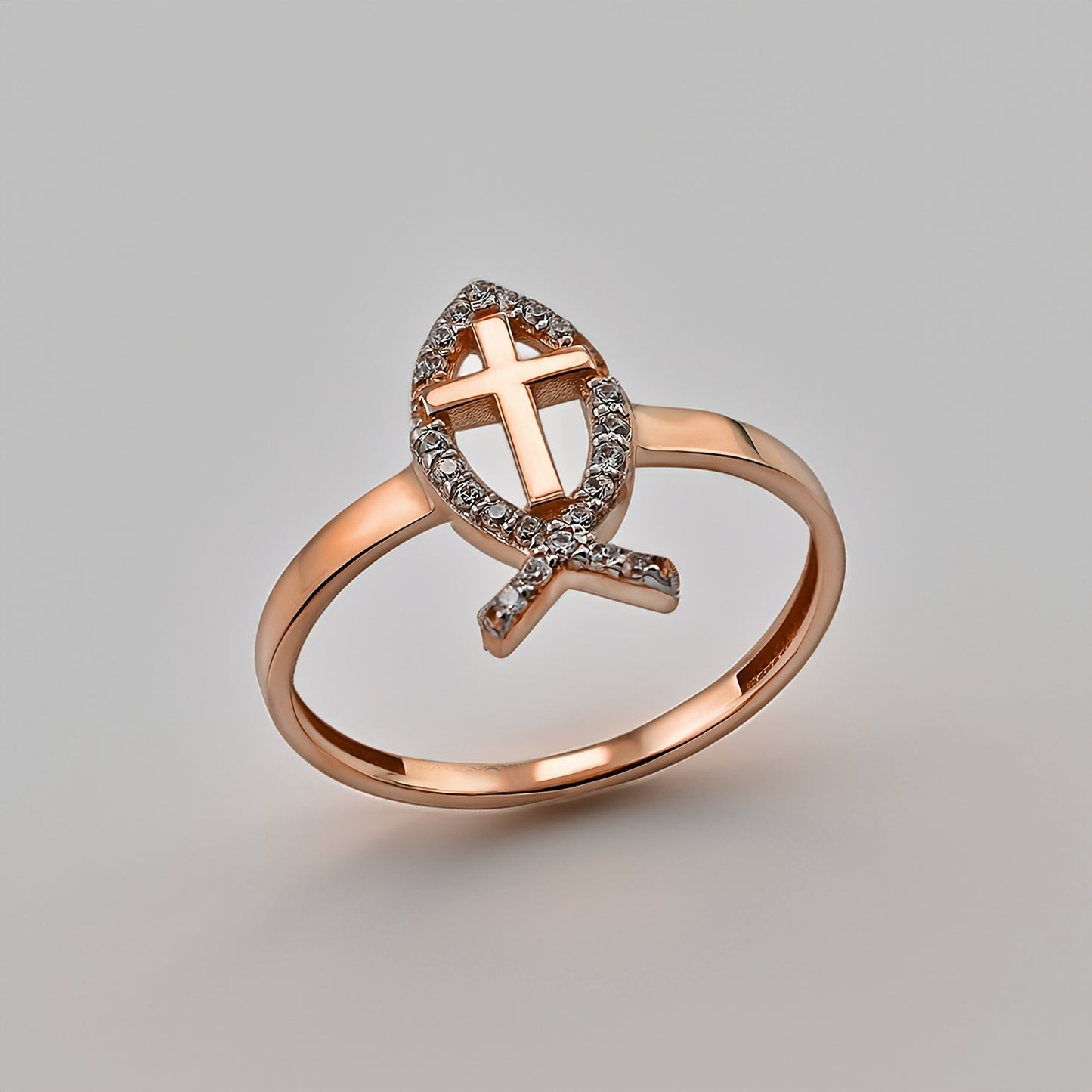 Gold Christian Faith Ichthys Fish Diamond Ring for Women