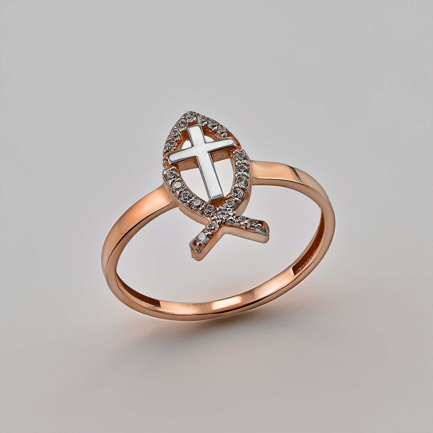 Gold Christian Faith Ichthys Fish Diamond Ring for Women