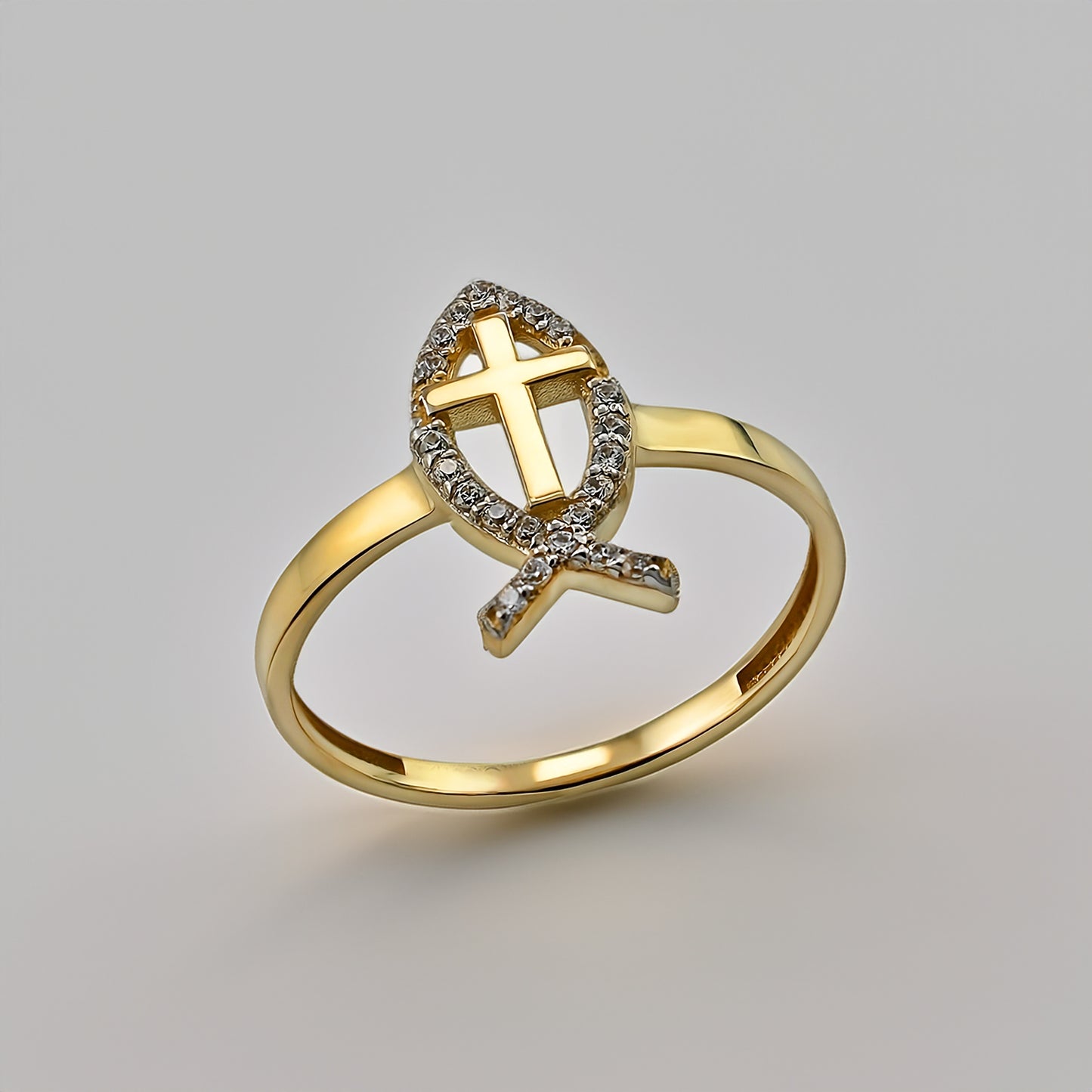 Gold Christian Faith Ichthys Fish Diamond Ring for Women