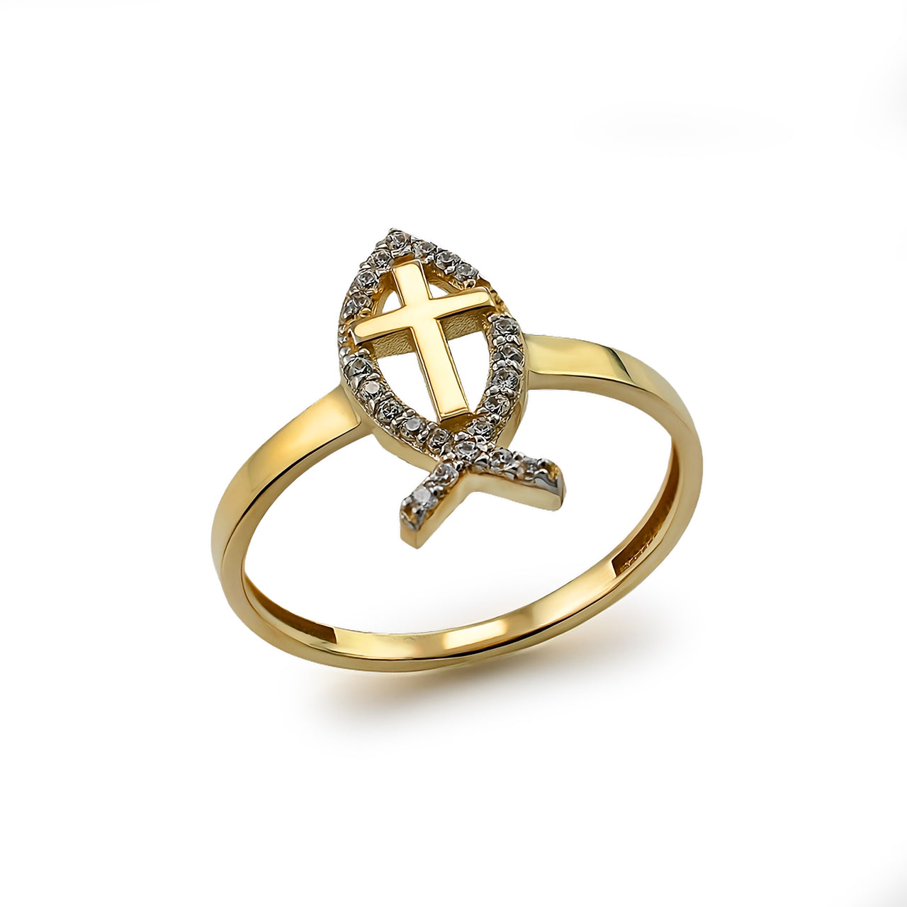 Gold Christian Faith Ichthys Fish Diamond Ring for Women