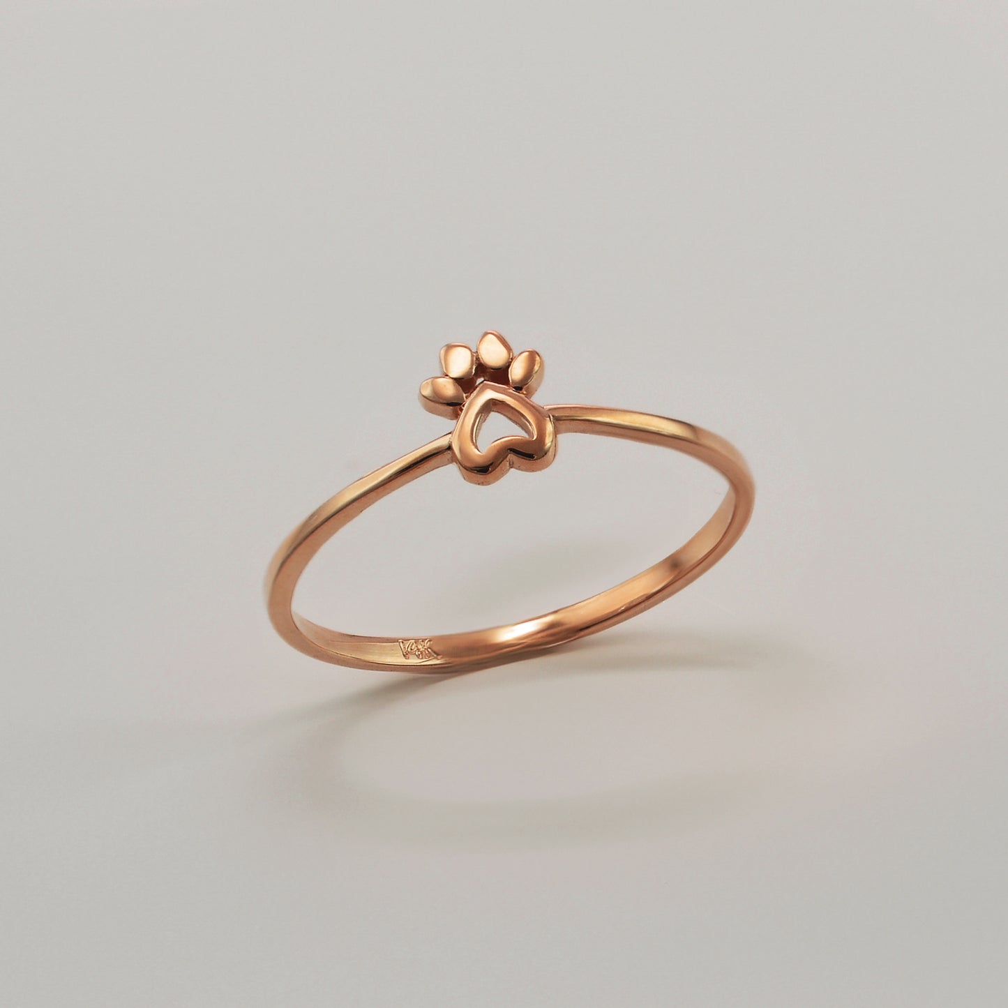 Minimalist Gold Paw Print Heart Ring For Women, 10K 14K, Yellow, White, Rose