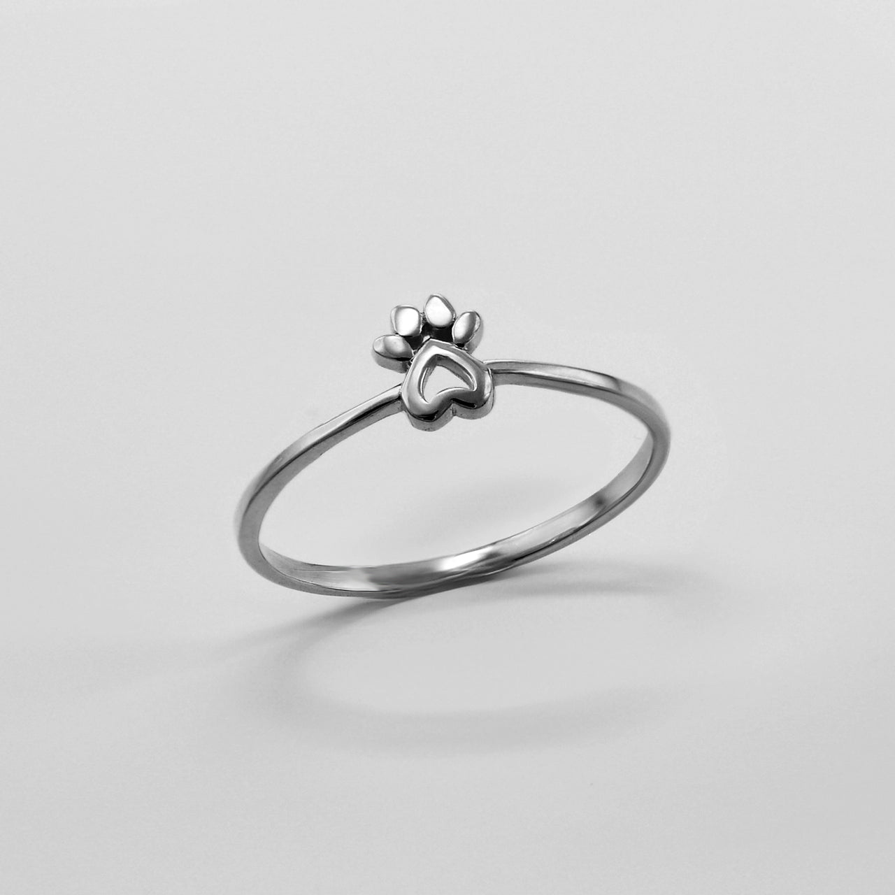 Minimalist Gold Paw Print Heart Ring For Women, 10K 14K, Yellow, White, Rose