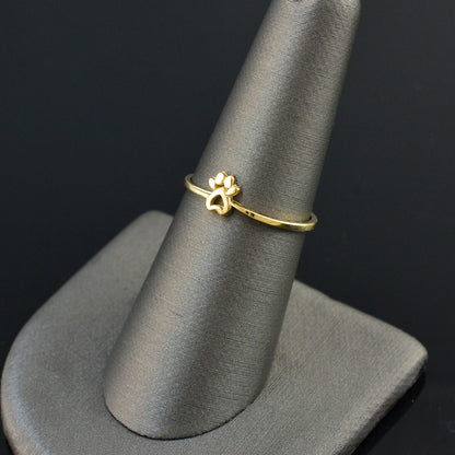 Minimalist Gold Paw Print Heart Ring For Women, 10K 14K, Yellow, White, Rose