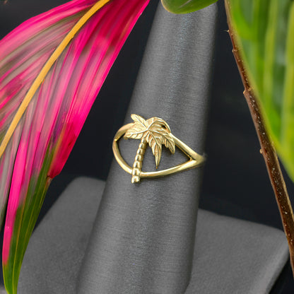 Gold Single Palm Tree Ring for Women | Yellow, White, Rose Gold, 10K & 14K