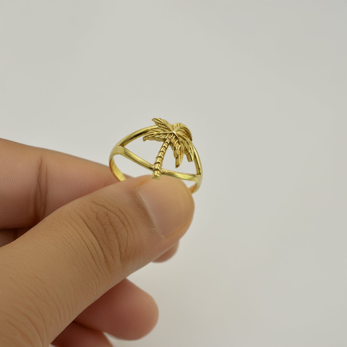 Gold Single Palm Tree Ring for Women | Yellow, White, Rose Gold, 10K & 14K