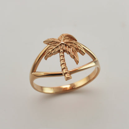 Gold Single Palm Tree Ring for Women | Yellow, White, Rose Gold, 10K & 14K