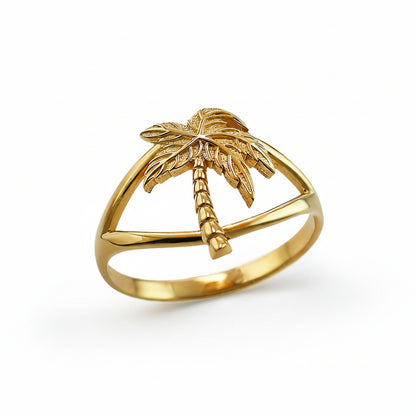 Gold Single Palm Tree Ring for Women | Yellow, White, Rose Gold, 10K & 14K