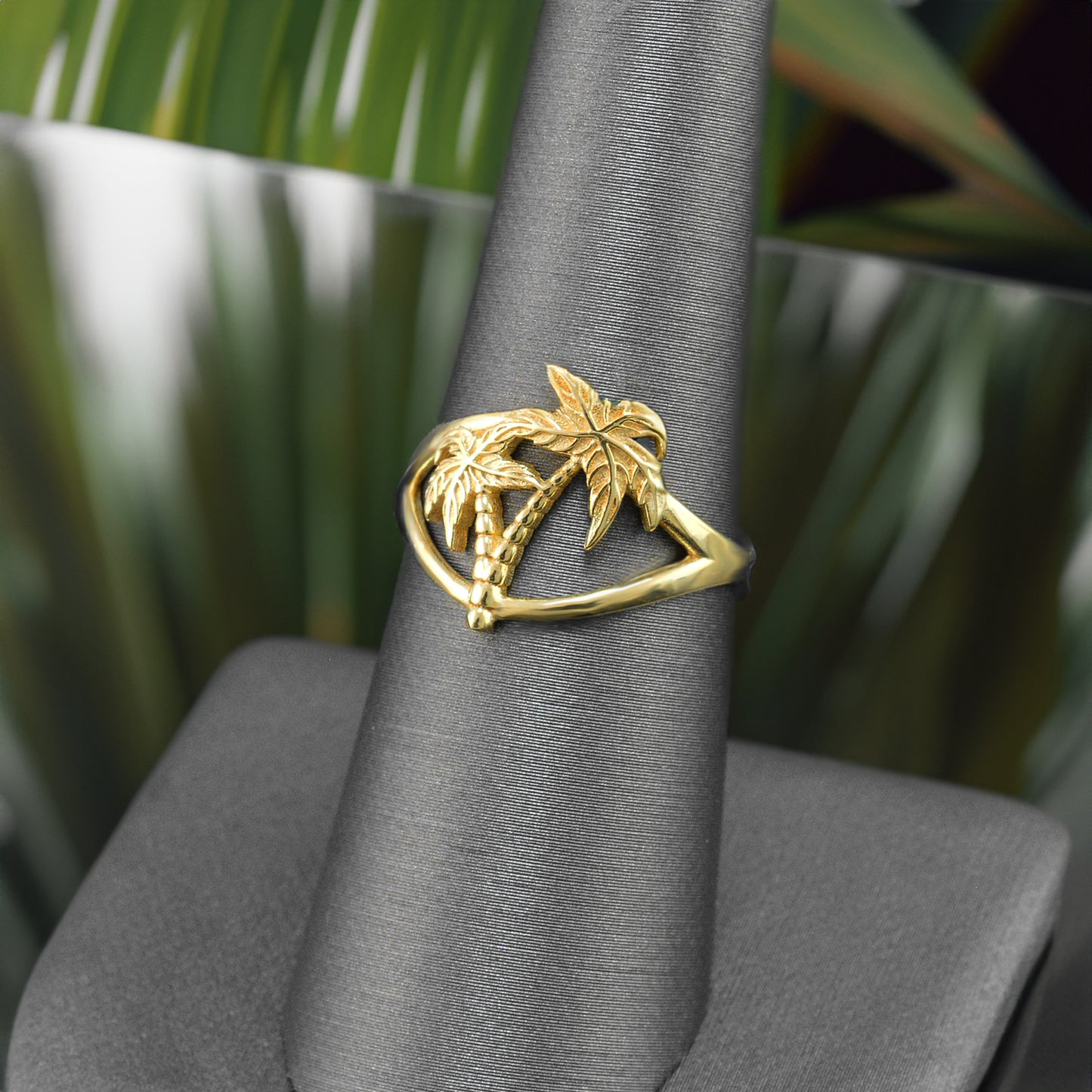 Gold Double Palm Tree Ring for Women | Yellow, White, Rose Gold, 10K & 14K