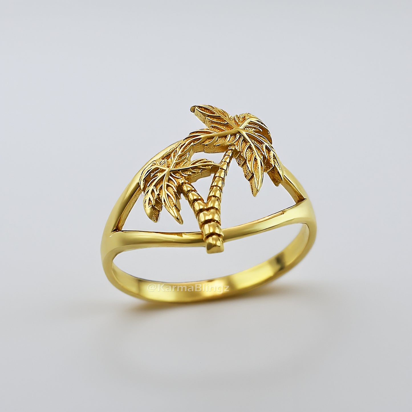 Gold Double Palm Tree Ring for Women | Yellow, White, Rose Gold, 10K & 14K