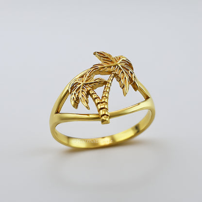 Gold Double Palm Tree Ring for Women | Yellow, White, Rose Gold, 10K & 14K