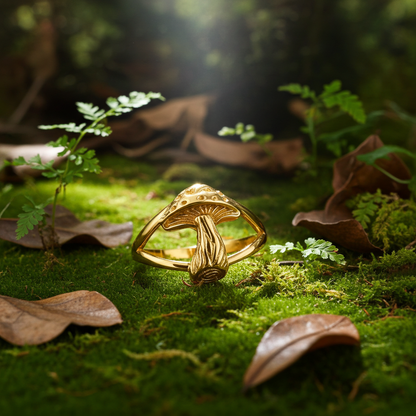 Gold Mushroom Ring for Women | Yellow, White, Rose Gold | 10K, 14K
