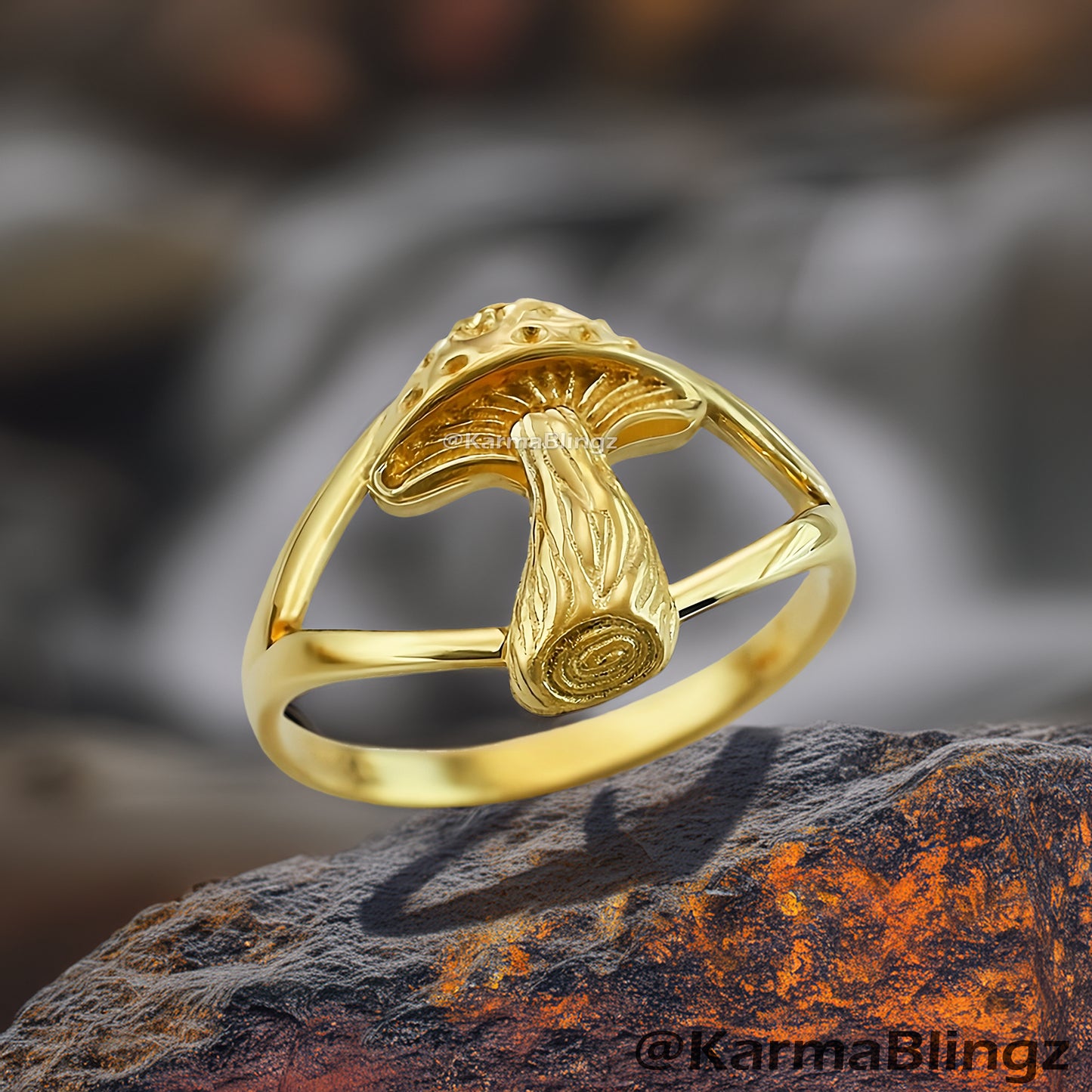 Gold Mushroom Ring for Women | Yellow, White, Rose Gold | 10K, 14K