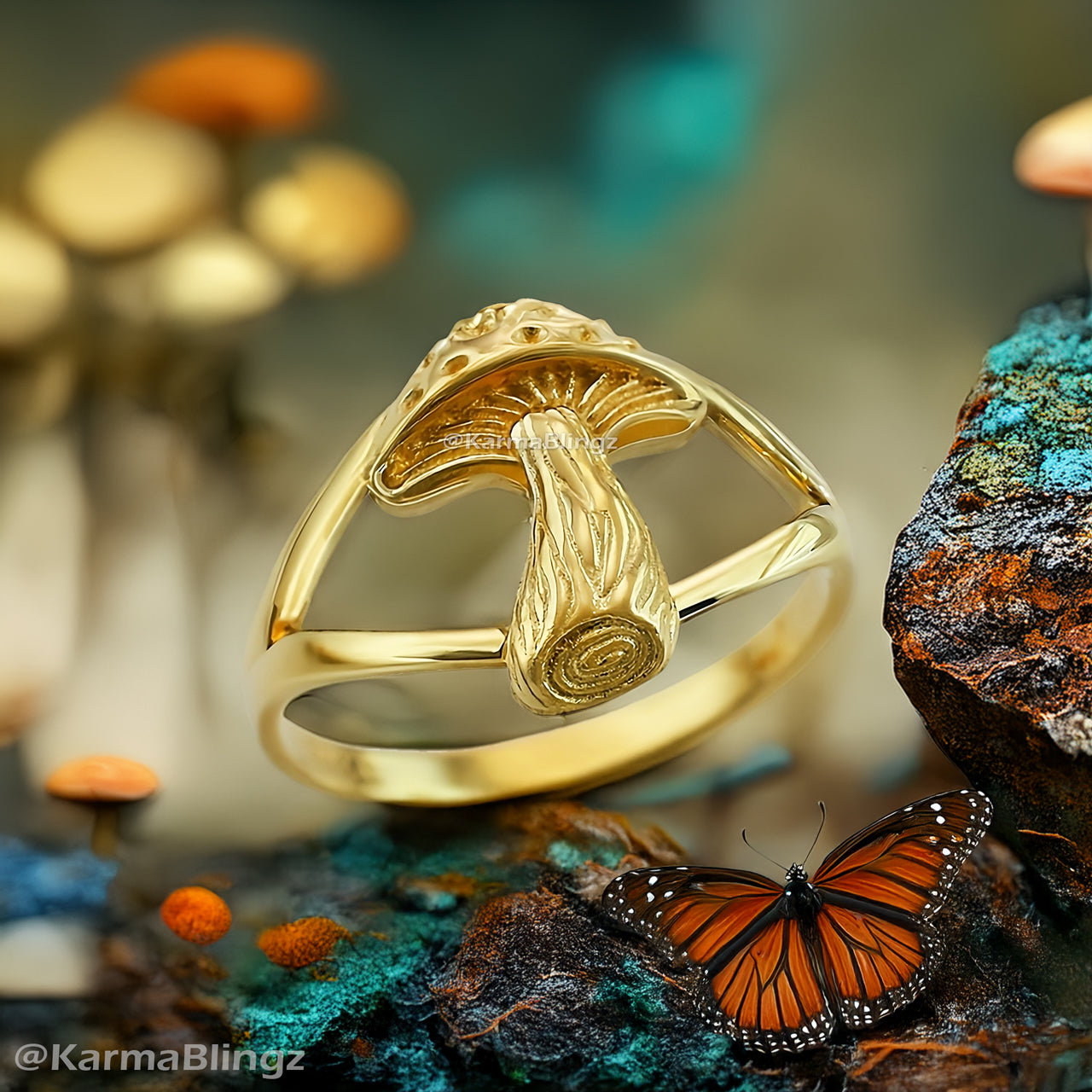 Gold Mushroom Ring for Women | Yellow, White, Rose Gold | 10K, 14K