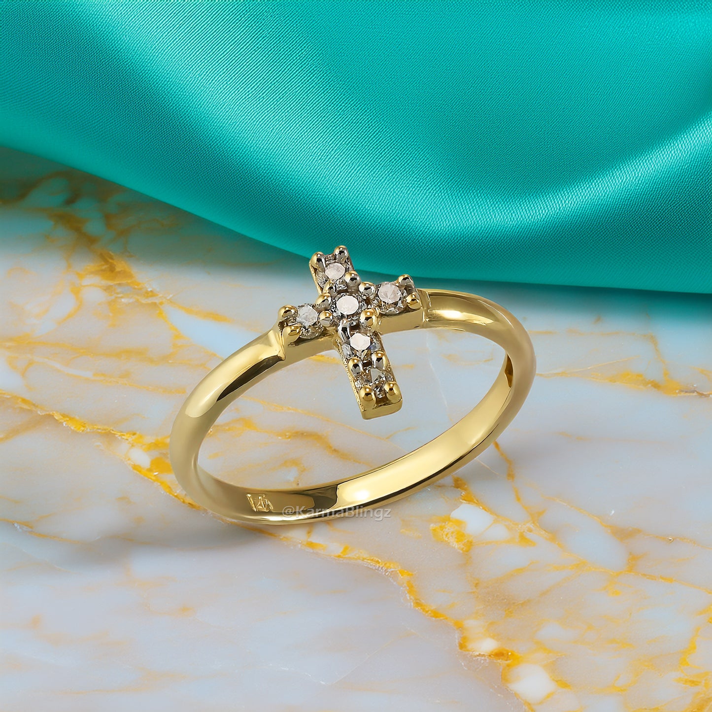 Elegant Minimalist Diamond Cross Gold Ring for Women – 14K Yellow, White, or Rose Gold