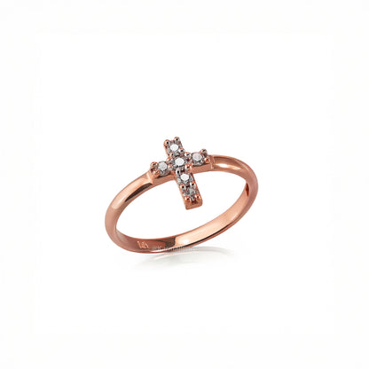 Elegant Minimalist Diamond Cross Gold Ring for Women 14K Yellow, White, or Rose Gold