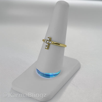 Elegant Minimalist Diamond Cross Gold Ring for Women 14K Yellow, White, or Rose Gold