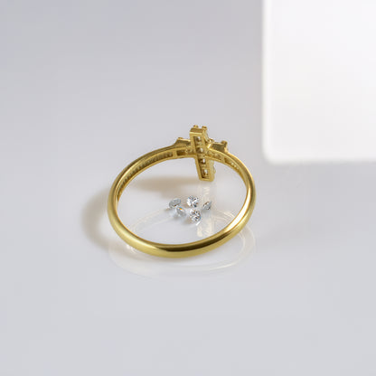Elegant Minimalist Diamond Cross Gold Ring for Women 14K Yellow, White, or Rose Gold