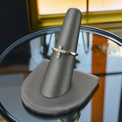 Elegant Minimalist Diamond Cross Gold Ring for Women 14K Yellow, White, or Rose Gold