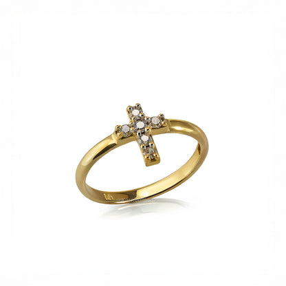Elegant Minimalist Diamond Cross Gold Ring for Women 14K Yellow, White, or Rose Gold