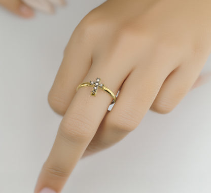 Elegant Minimalist Diamond Cross Gold Ring for Women 14K Yellow, White, or Rose Gold