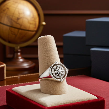 Gold Compass Ring for Women North Star Compass Rose Signet Ring (yellow, white, rose, 10k / 14k)