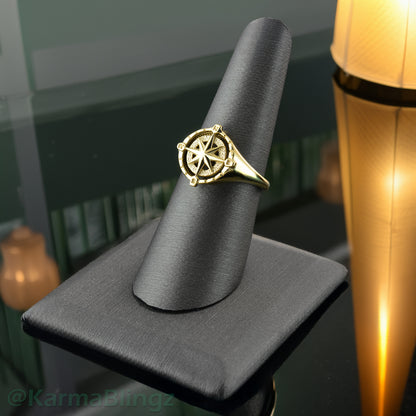 Gold Compass Ring for Women North Star Compass Rose Signet Ring (yellow, white, rose, 10k / 14k)
