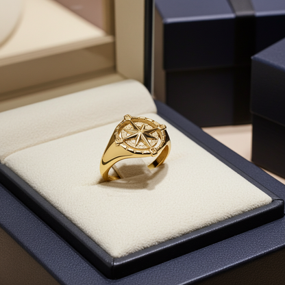 Gold Compass Ring for Women North Star Compass Rose Signet Ring (yellow, white, rose, 10k / 14k)