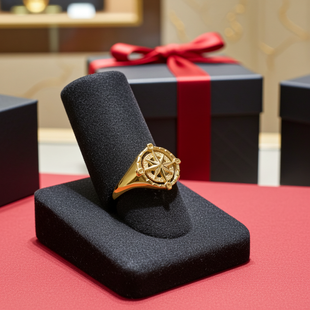 Gold Compass Ring for Women North Star Compass Rose Signet Ring (yellow, white, rose, 10k / 14k)