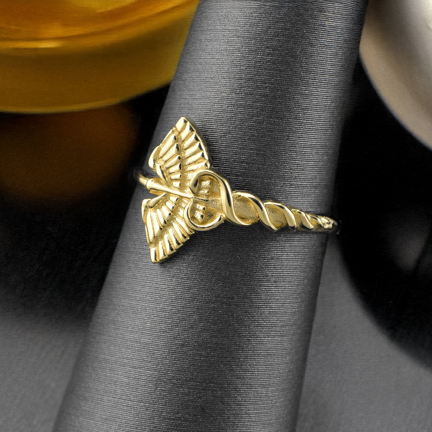 Gold Caduceus Heart Ring for Women 10k or 14k Medical Symbol Jewelry