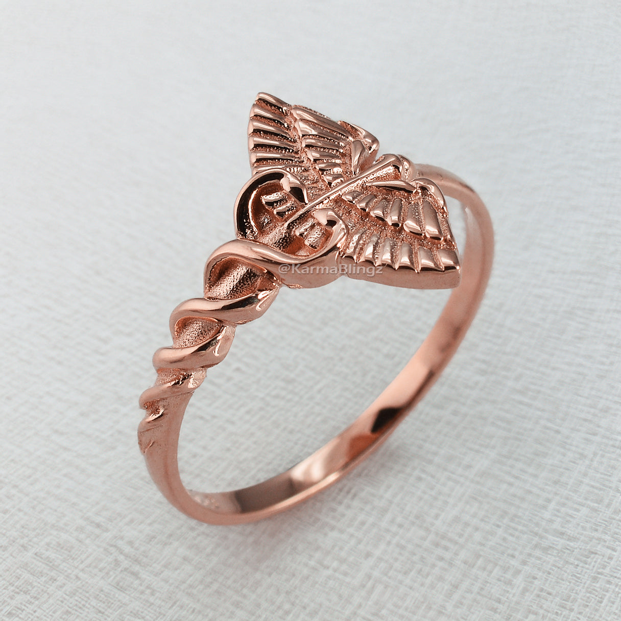 Gold Caduceus Heart Ring for Women 10k or 14k Medical Symbol Jewelry