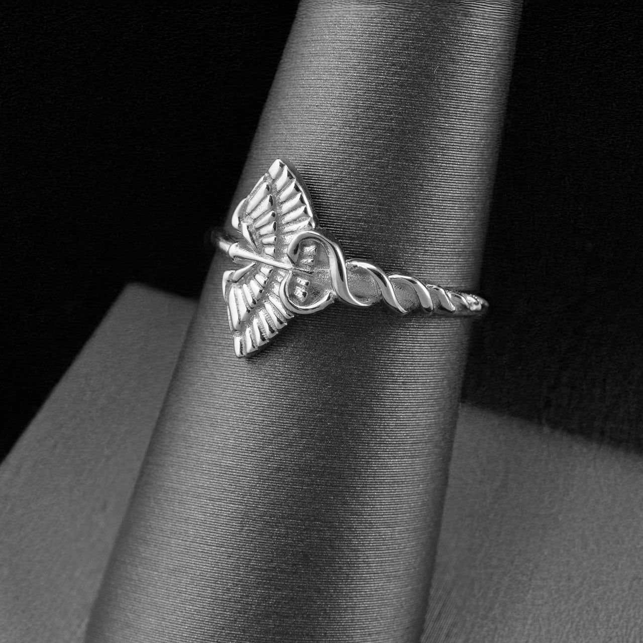 Gold Caduceus Heart Ring for Women 10k or 14k Medical Symbol Jewelry