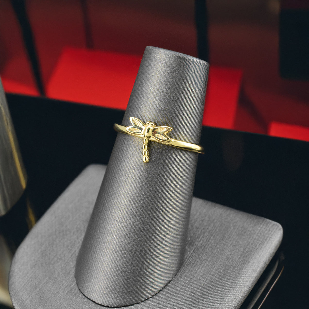 Gold Tiny Dragonfly Dainty Ring Minimalist Band 10K 14K Yellow, White, Rose