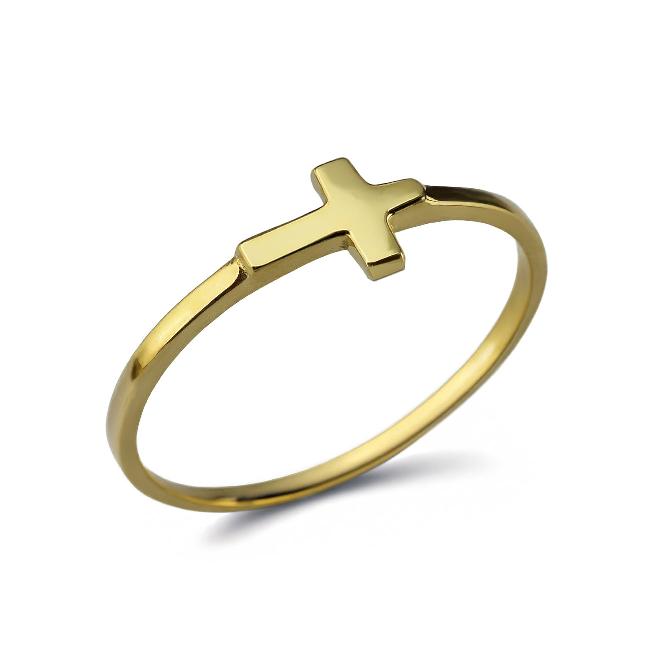 Gold Sideways Cross Minimalist Stacking Ring for Women