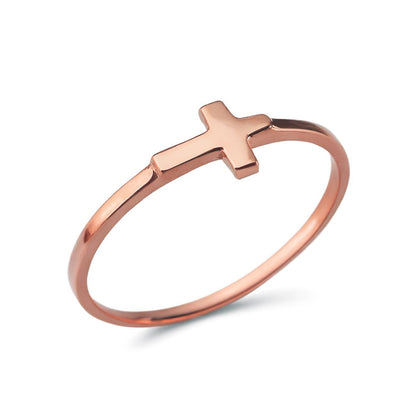 Gold Sideways Cross Minimalist Stacking Ring for Women