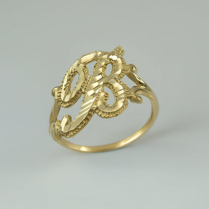 10K Yellow Gold Sparkle-Cut Letter Initial Script Ring