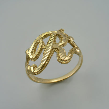 10K Yellow Gold Sparkle-Cut Letter Initial Script Ring