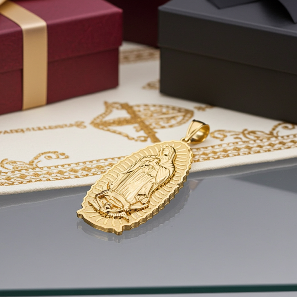 Gold Our Lady of Guadalupe Virgin Mary Pendant 10K 14K, 3 Sizes, Yellow, White, Rose