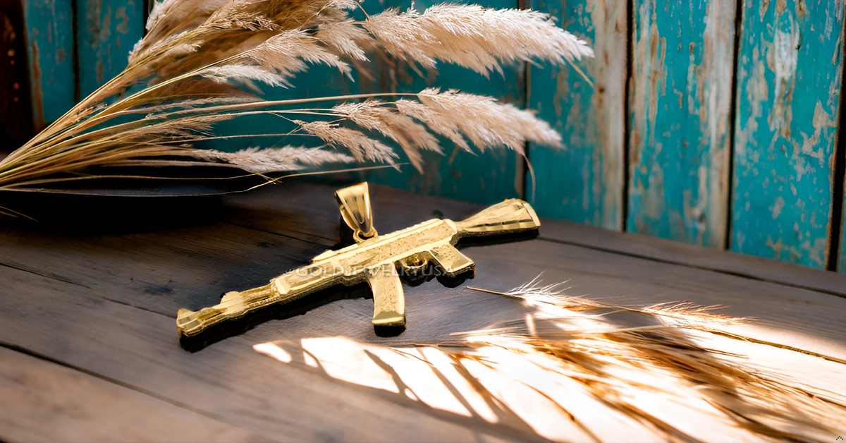 Solid Gold AK-47 Rifle Gun DC Pendant (yellow, white, rose gold, 10k, 14k)