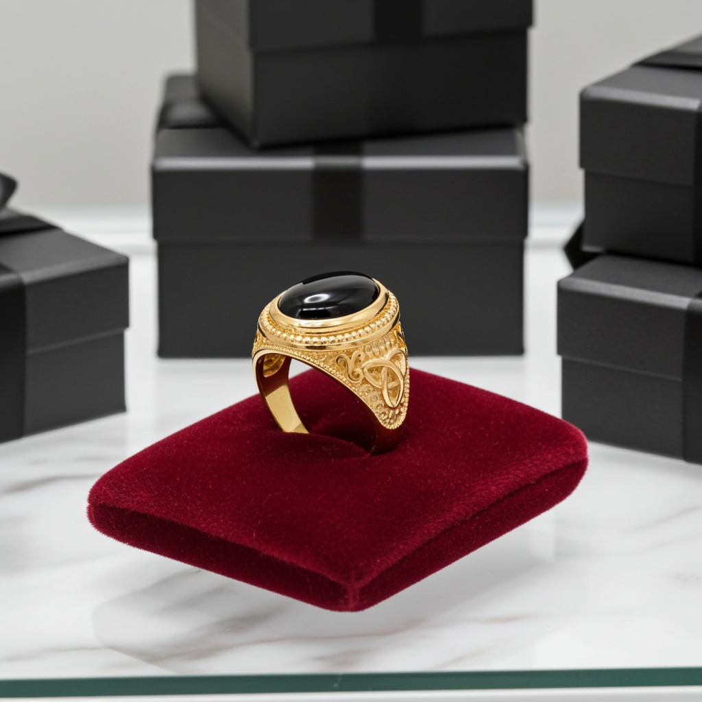 Gold Celtic Knot Black Onyx Statement Ring