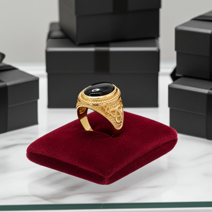 Gold Celtic Knot Black Onyx Statement Ring