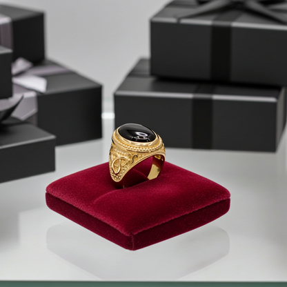 Gold Celtic Knot Black Onyx Statement Ring