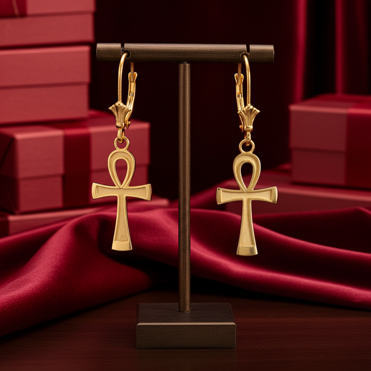 14K Gold Egyptian Ankh Cross Earrings (yellow, white, rose gold)
