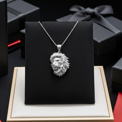 Sterling Silver Lion Face Satin DC Leo Pendant Necklace