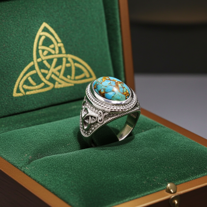 Sterling Silver Celtic Triquetra Blue Copper Turquoise Ring