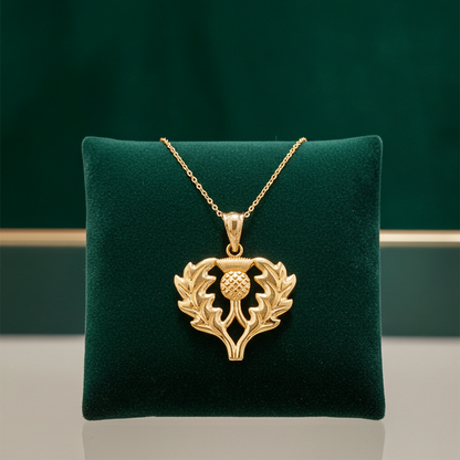 Gold Scottish Thistle Pendant Necklace (yellow, white, rose gold, 10k, 14k)