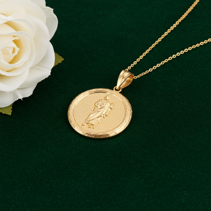 Gold Saint Jude Medallion Pendant Necklace in 10K or 14K, Yellow, White, Rose, 2-Tone