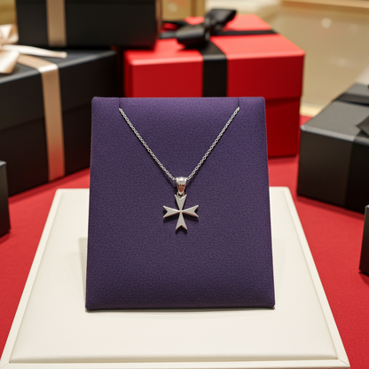 Sterling Silver Maltese Cross Womens Tiny Charm Necklace