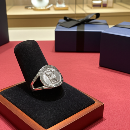 Sterling Silver Saint Christopher Round Medallion Ring