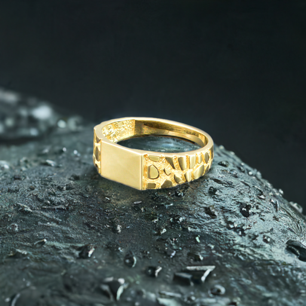 Gold Nugget Band Square Signet Unisex Ring